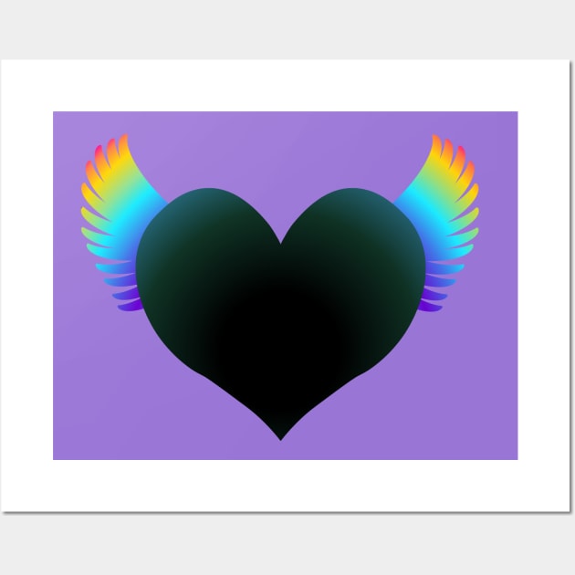 Black Heart on Rainbow Wings Wall Art by RawSunArt